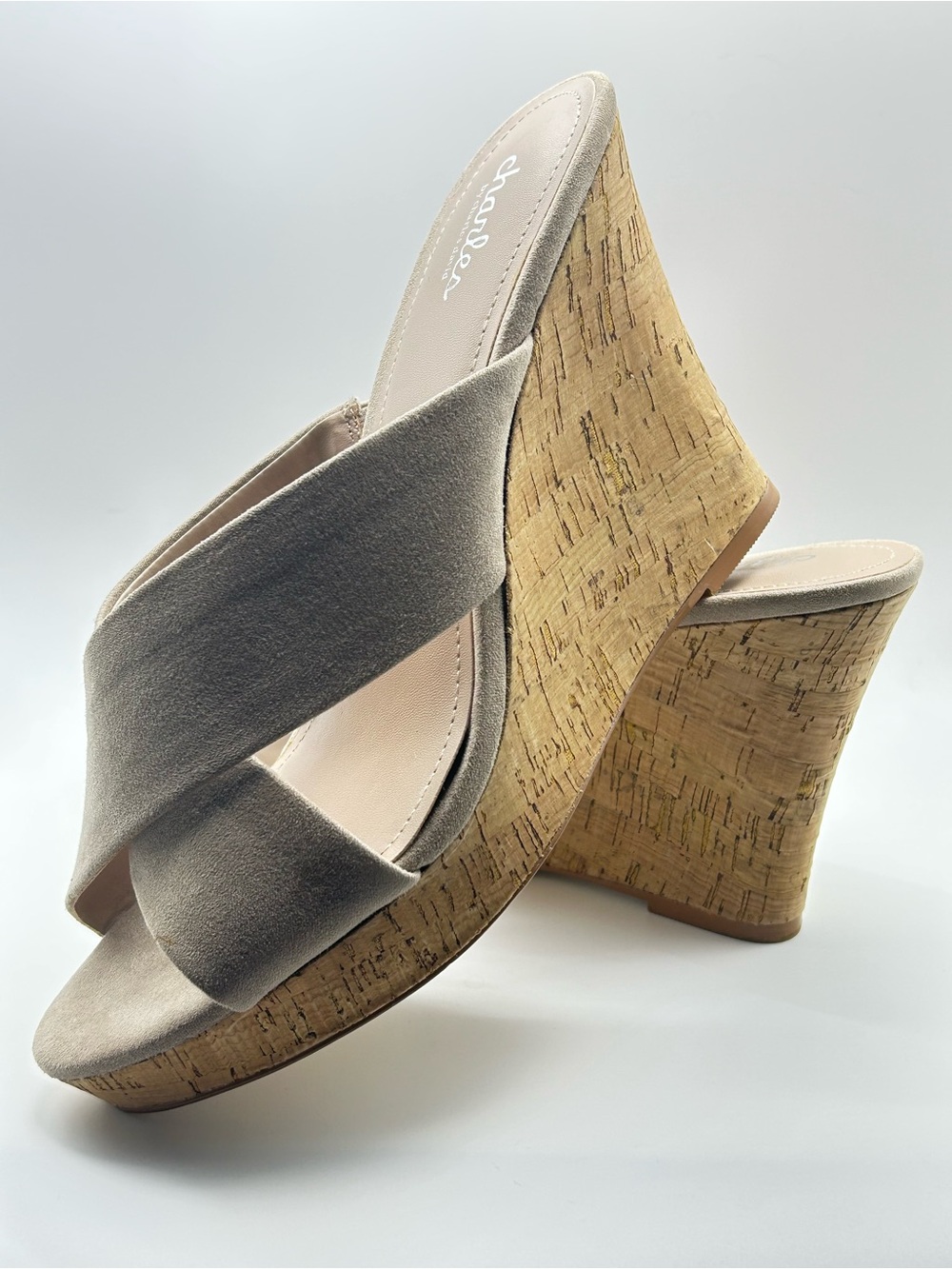 Charles David Beige Suede Crisscross Platform Sandals New sz 11 12